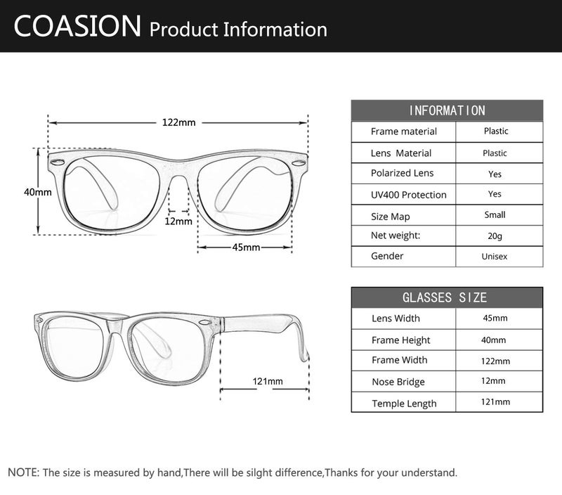 COASION نظارات شمسية قطبية للأطفال من مطاط TPEE مرنة للفتيات والفتيان من عمر 3-9 سنوات (إطار أبيض/عدسة رمادية) - Image 5